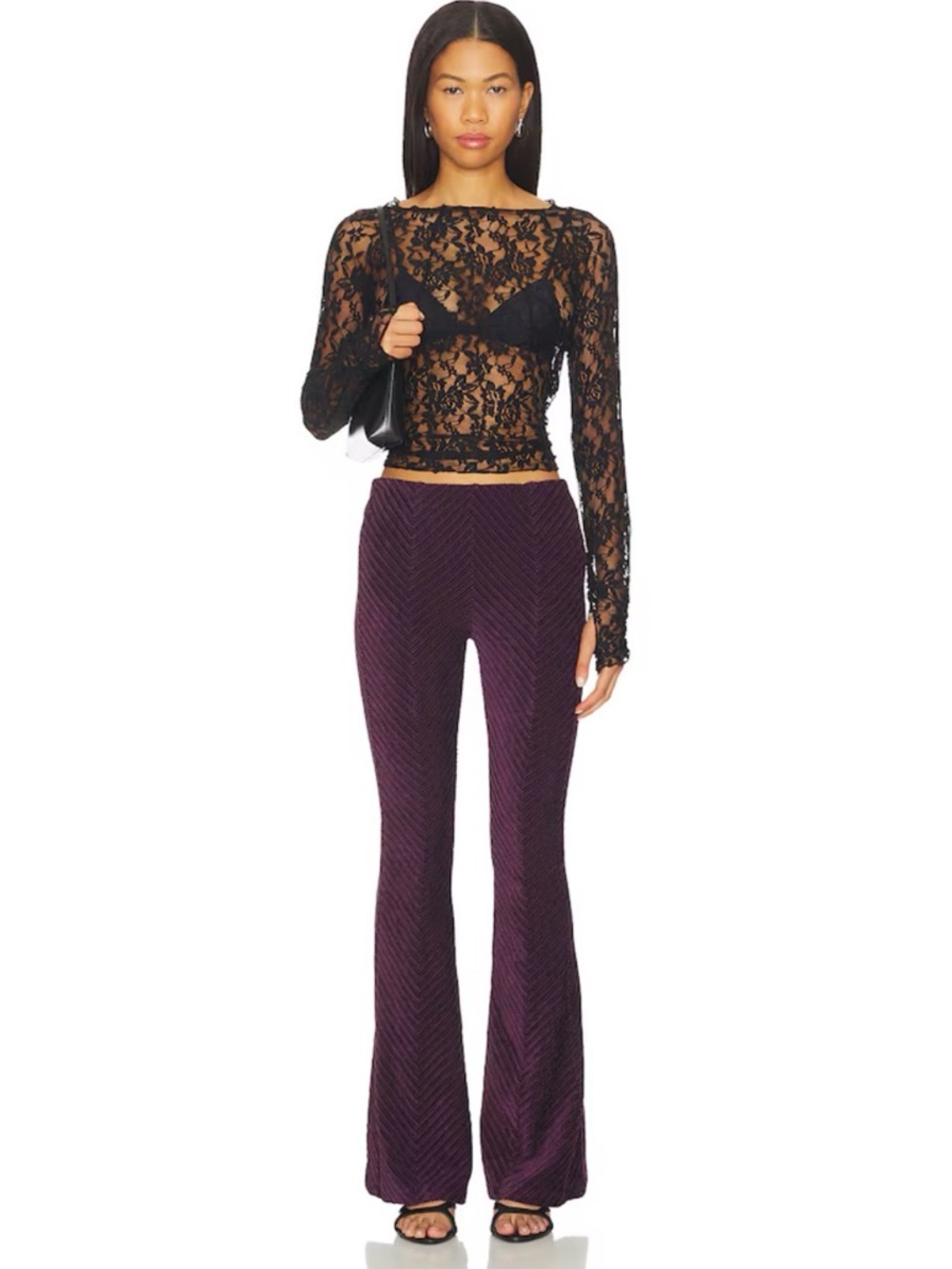 Free People Penny Pull On Velvet Pant in Vintage Grape XS